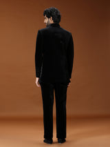 Black geometric skyline velvet mens indo western