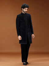 Blue cutdana velvet mens indo western