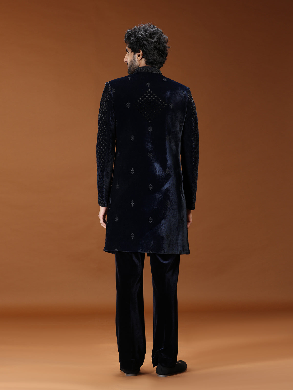Blue cutdana velvet mens indo western