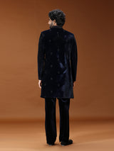 Blue cutdana velvet mens indo western