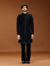 Blue cutdana velvet mens indo western
