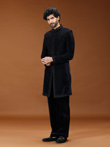 Blue cutdana velvet mens indo western