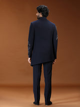 Navy blue baroque embroidered mens indo western