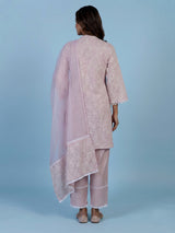 Pretty pink cotton blend kurti set with white threadwork