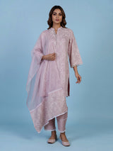 Pretty pink cotton blend kurti set with white threadwork