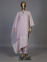 Pretty pink cotton blend kurti set with white threadwork