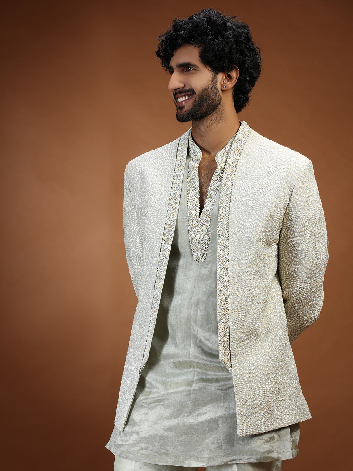 Mint green chikankari jacket mens indo western