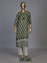 Graceful mehendi green silk kurti set with intricate cutwork