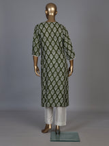 Graceful mehendi green silk kurti set with intricate cutwork