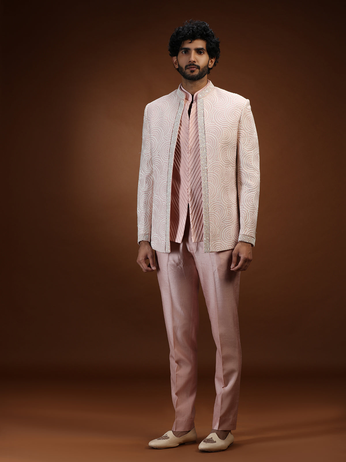 Onion pink chikankari jacket mens indo western