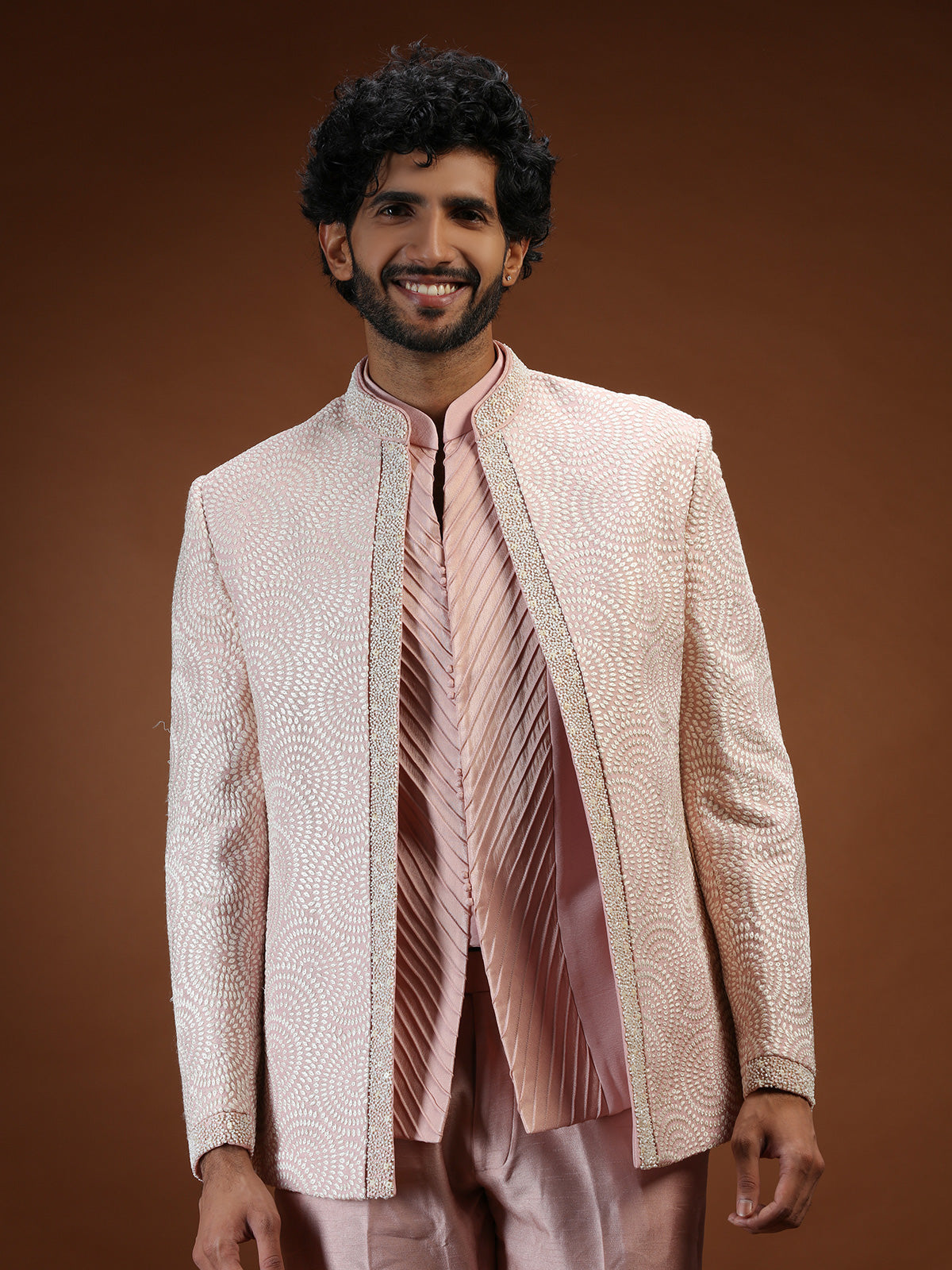 Onion pink chikankari jacket mens indo western