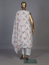 White cotton silk kurti set with pretty pink floral print