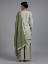 Mehendi green cotton silk kurti set with embellished sharara