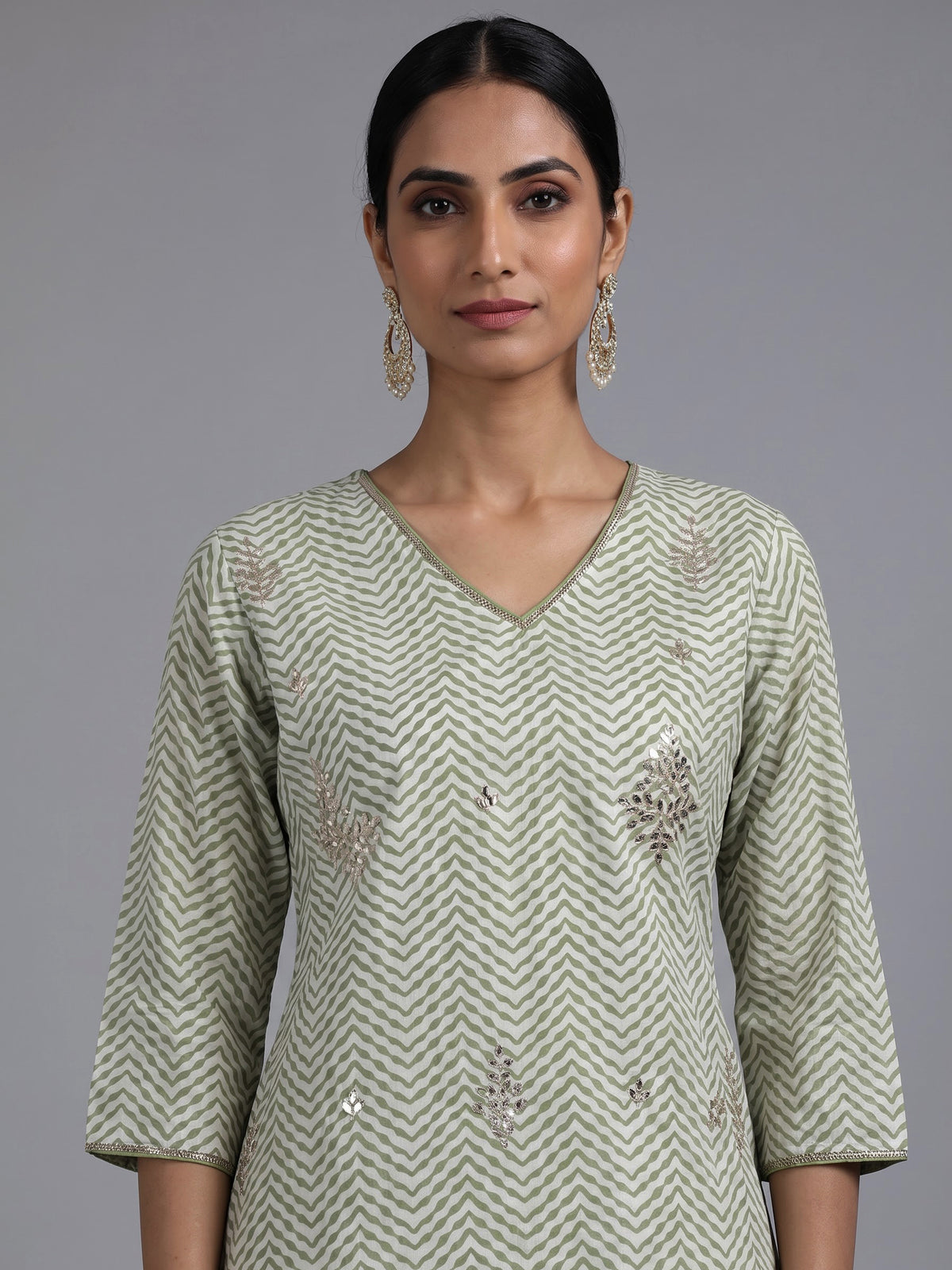 Mehendi green cotton silk kurti set with embellished sharara