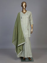 Mehendi green cotton silk kurti set with embellished sharara