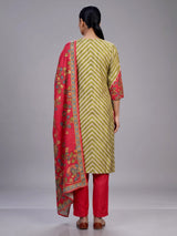 Elegant green silk blend kurti set with festive embellishments