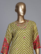 Elegant green silk blend kurti set with festive embellishments