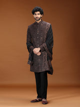 Black persian paisley georgette mens indo western