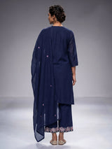 Elegant blue cotton blend kurti set with floral embroidery