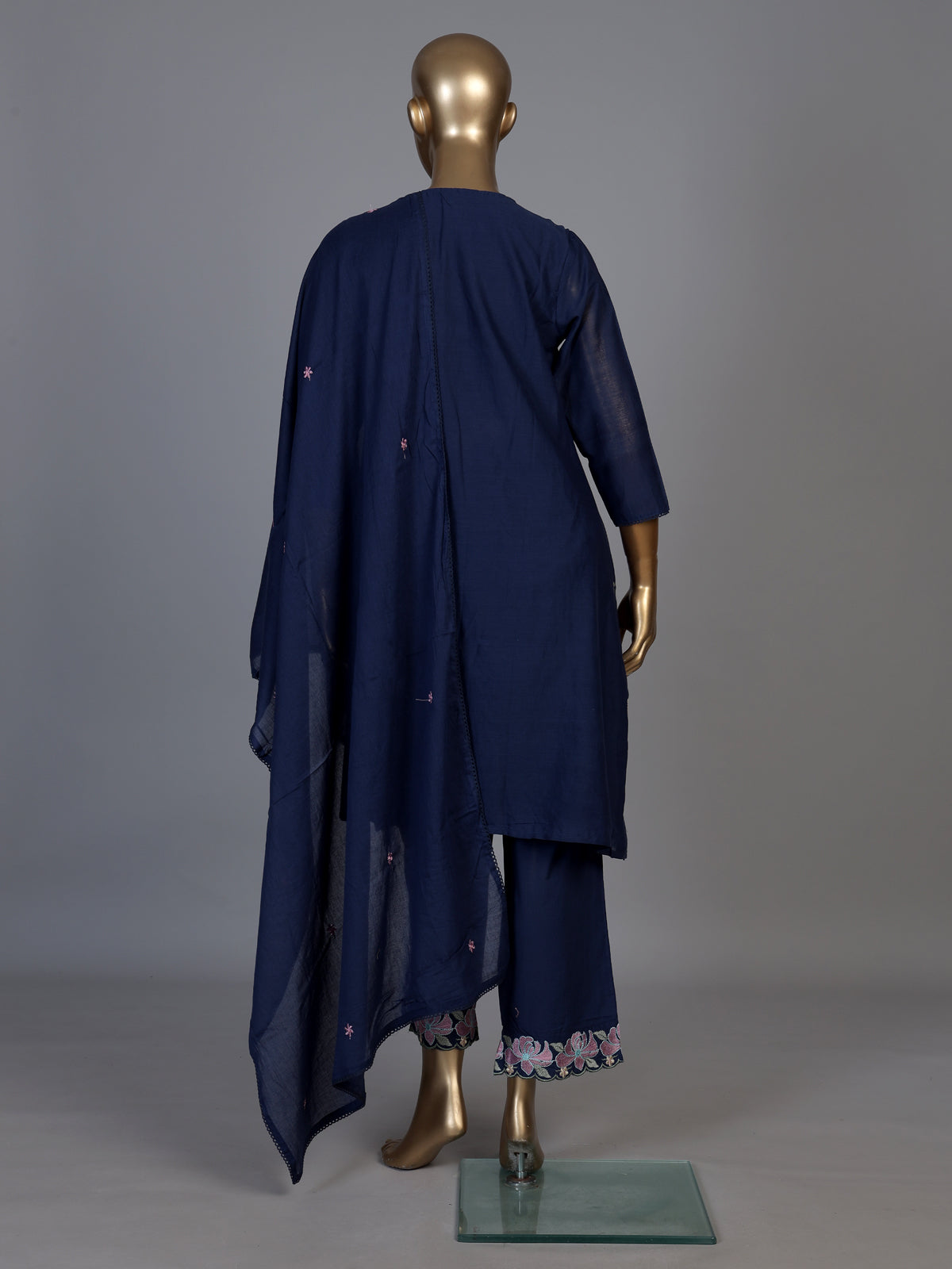 Elegant blue cotton blend kurti set with floral embroidery