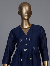 Elegant blue cotton blend kurti set with floral embroidery