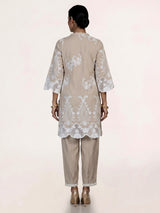 Elegant beige cotton blend kurti set with delicate festive embellishments
