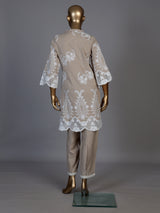 Elegant beige cotton blend kurti set with delicate festive embellishments