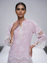Lovely lilac purple cotton blend kurti set with sparkling cutwork