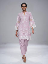 Lovely lilac purple cotton blend kurti set with sparkling cutwork
