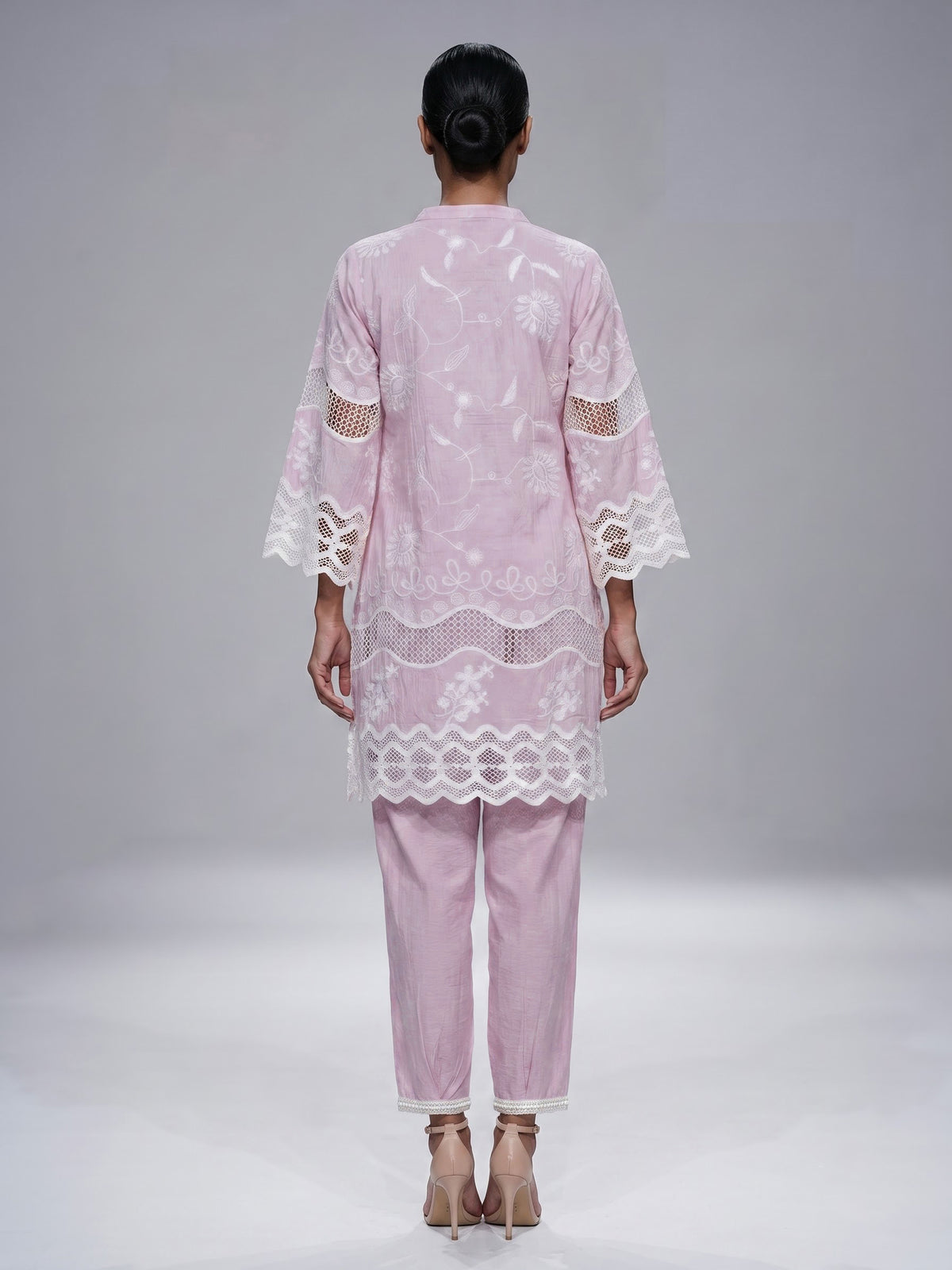 Lovely lilac purple cotton blend kurti set with sparkling cutwork