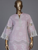 Lovely lilac purple cotton blend kurti set with sparkling cutwork