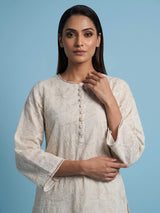Elegant white cotton blend kurti set with delicate resham work
