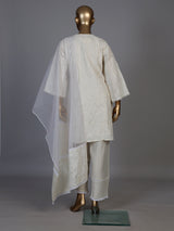 Elegant white cotton blend kurti set with delicate resham work