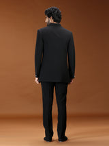 Black velvet silver clasp embellished mens Jodhpuri suit