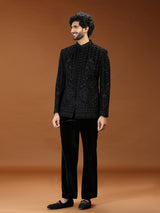 Royal black floral jodhpuri suit for mens