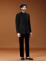 Royal black floral jodhpuri suit for mens