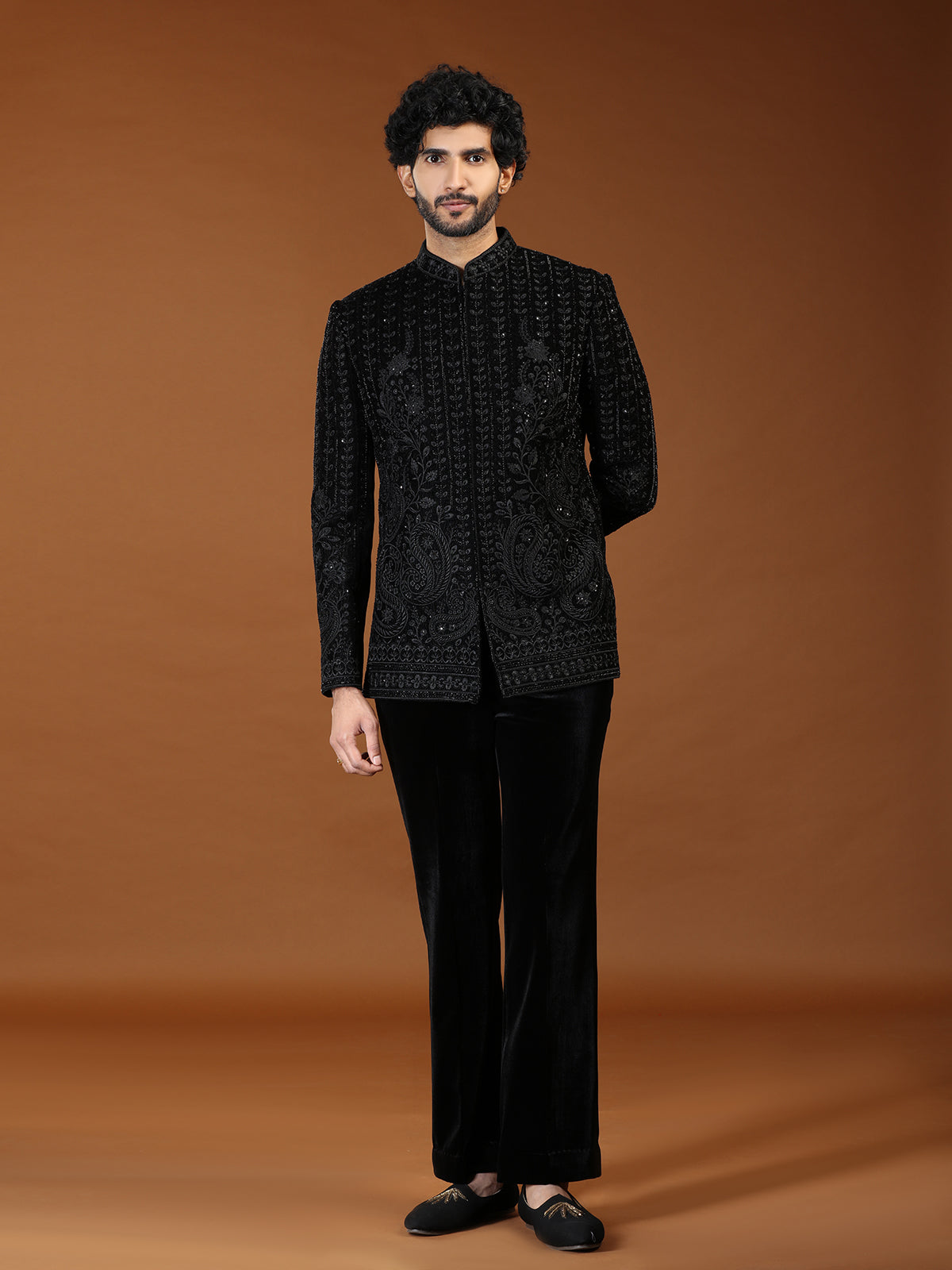 Royal black floral jodhpuri suit for mens