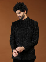 Royal black floral jodhpuri suit for mens