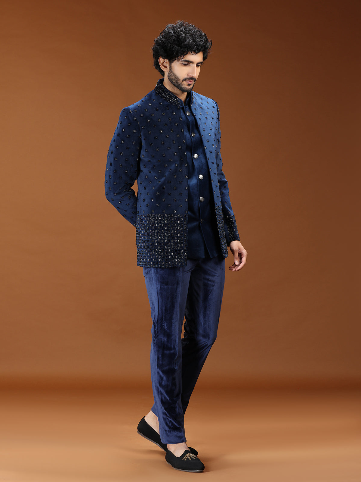 Contemporary blue cutdana jodhpuri suit for mens