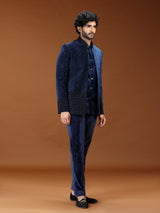 Contemporary blue cutdana jodhpuri suit for mens