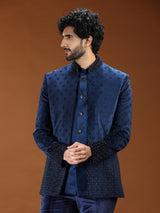 Contemporary blue cutdana jodhpuri suit for mens