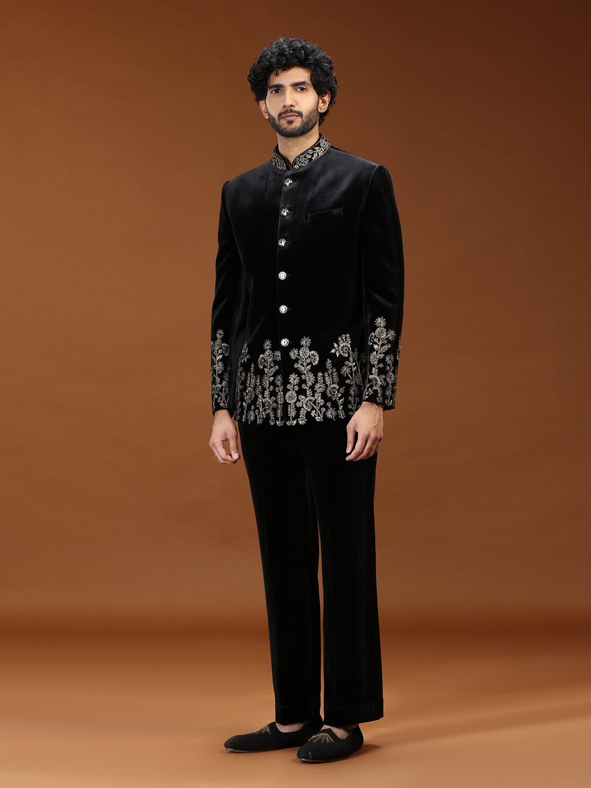 Black baroque embroidered jodhpuri suit for mens