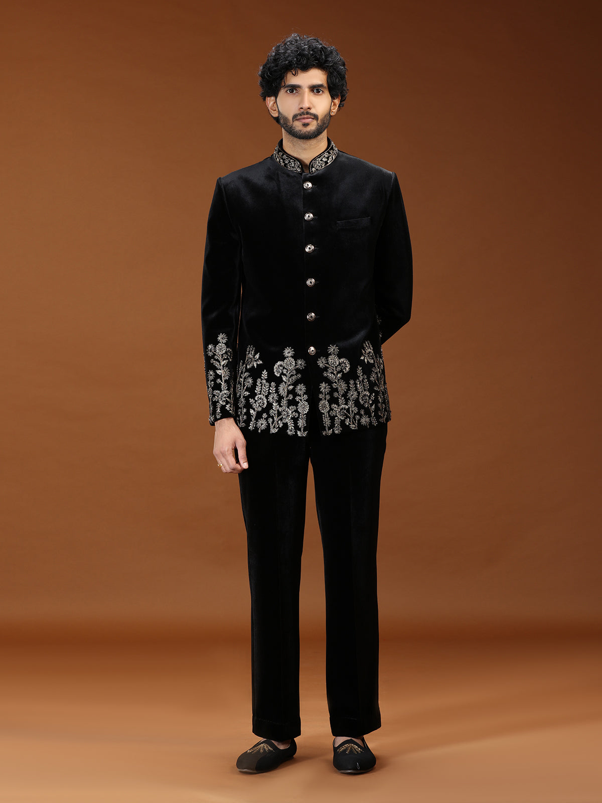 Black baroque embroidered jodhpuri suit for mens