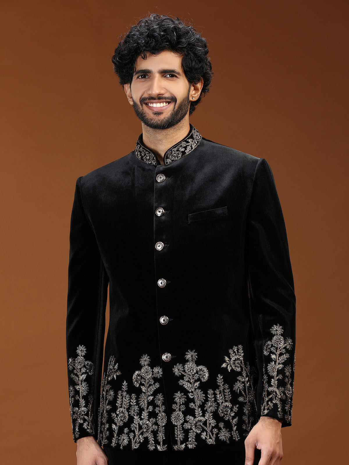 Black baroque embroidered jodhpuri suit for mens