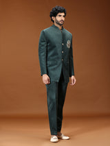 Regal green crest embroidered jodhpuri suit for mens