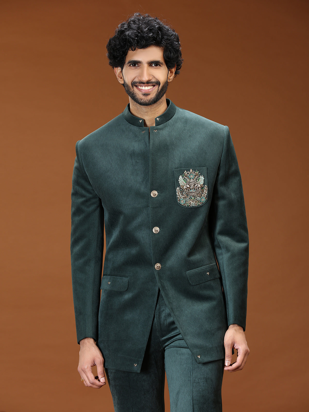 Regal green crest embroidered jodhpuri suit for mens