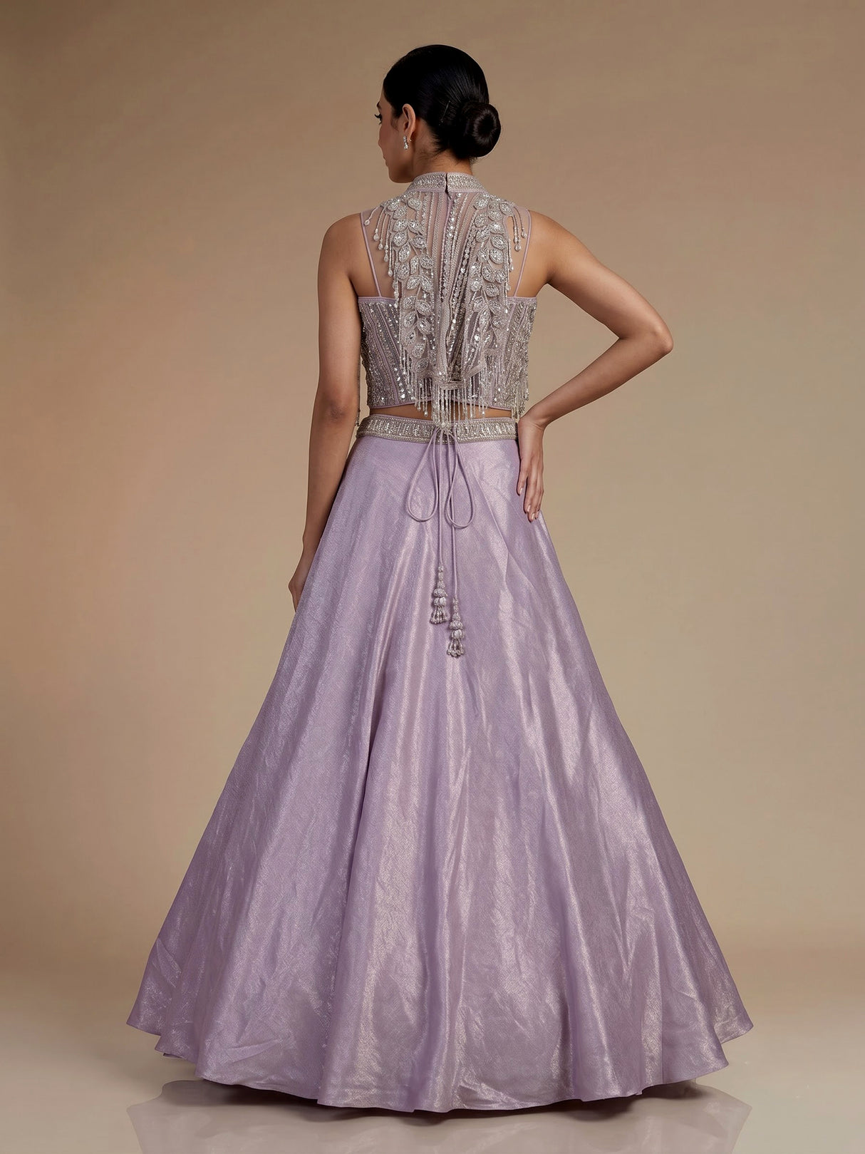 Dreamy lavender purple chiffon tissue silk lehenga choli with sparkle