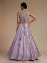 Dreamy lavender purple chiffon tissue silk lehenga choli with sparkle