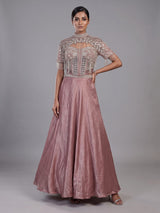 Chic onion pink chiffon tissue silk lehenga choli with embellishments