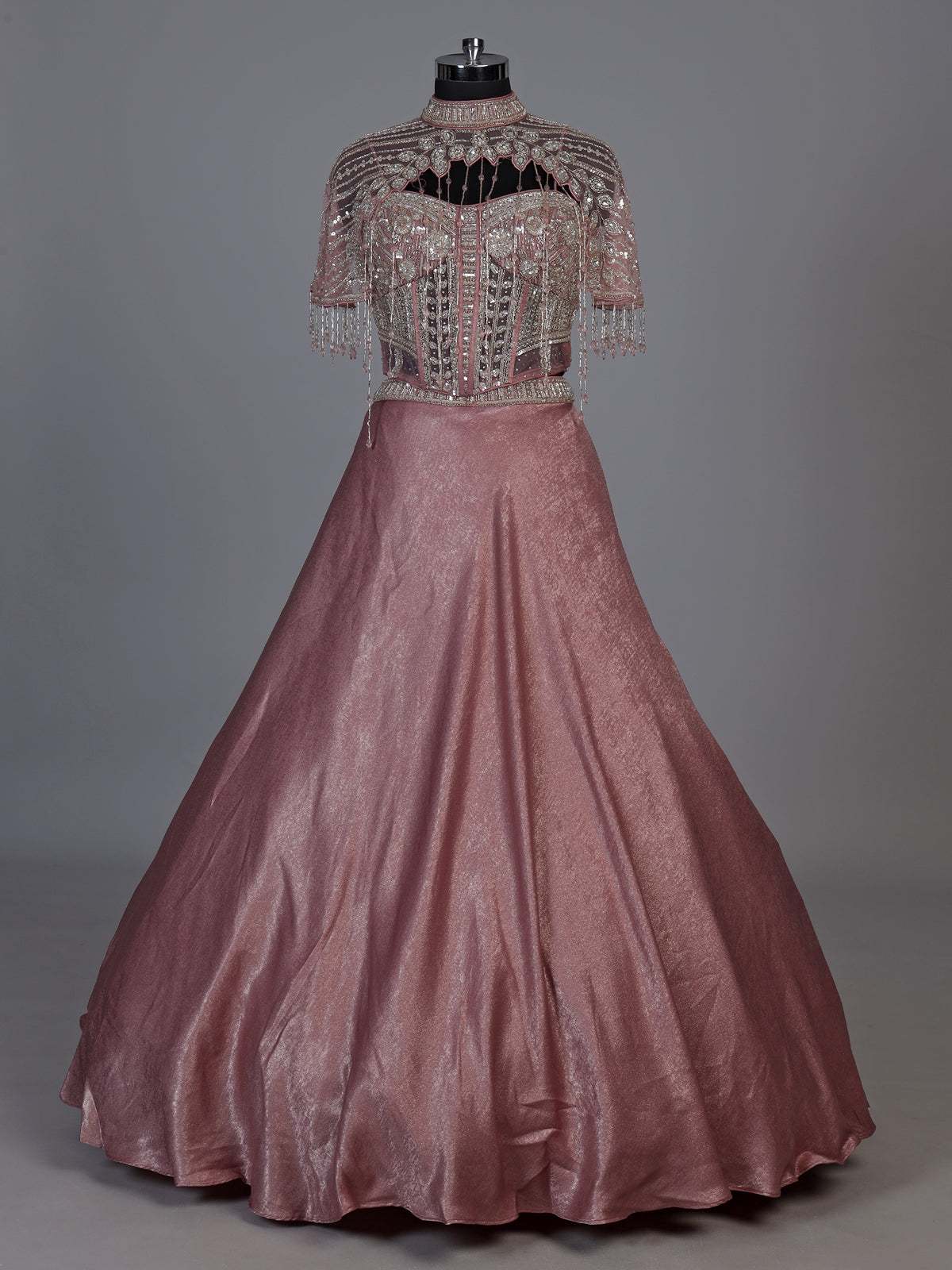 Chic onion pink chiffon tissue silk lehenga choli with embellishments